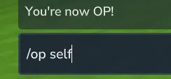 Hytale chat showing /op self command and You're now OP confirmation message